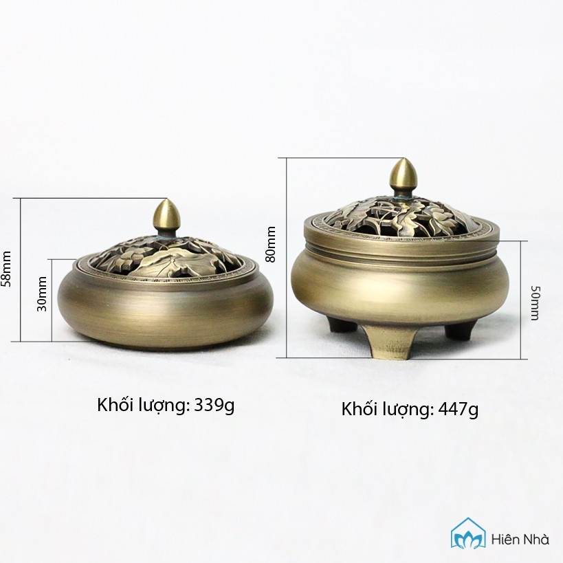 Lư xông trầm hương bằng Đồng - Lư đốt trầm hoạt tiết hoa sen - Trong Nhà