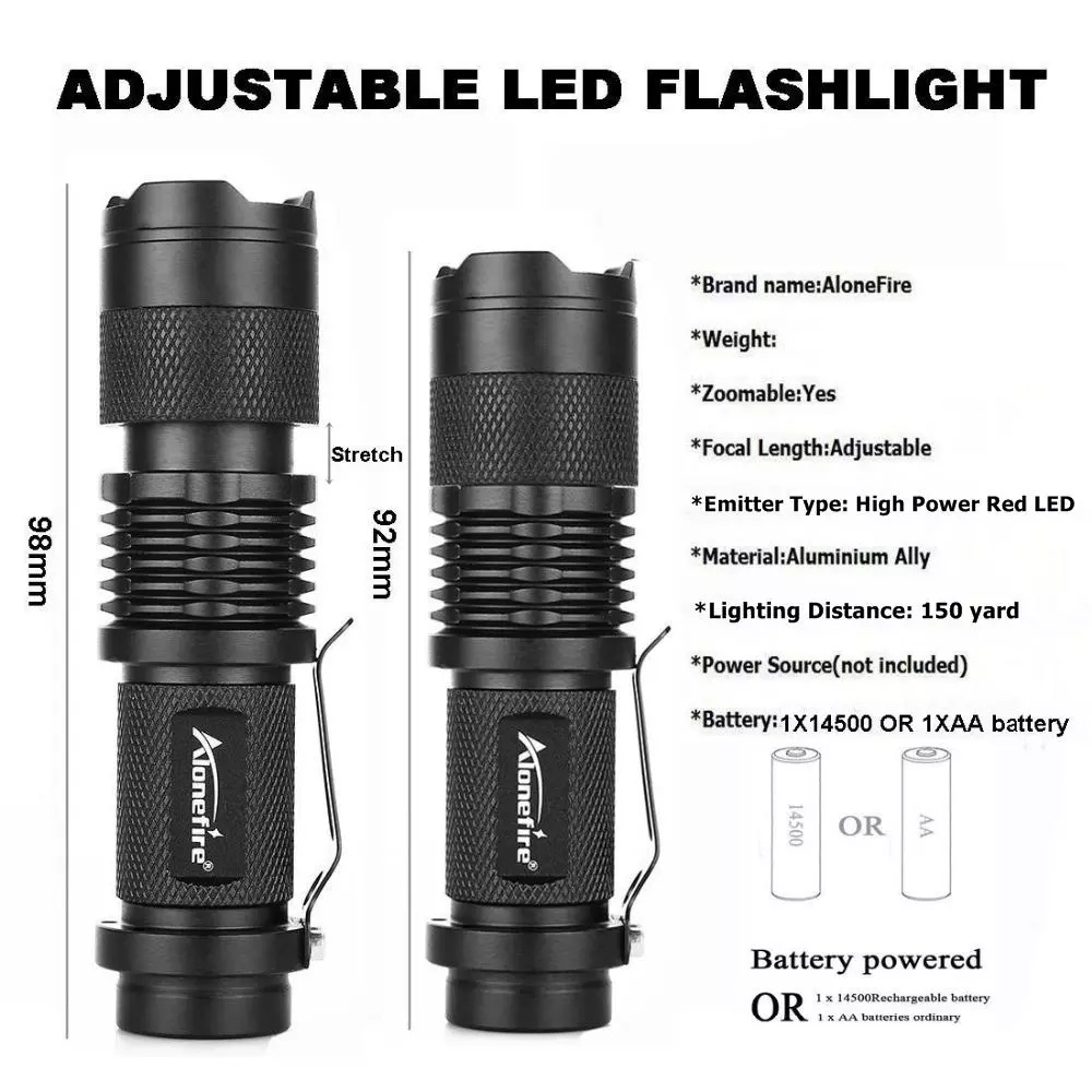 Đèn Pin AloneFire SK68 Ánh Sáng Đỏ Dùng Cho Câu Cá / Khách Sạn