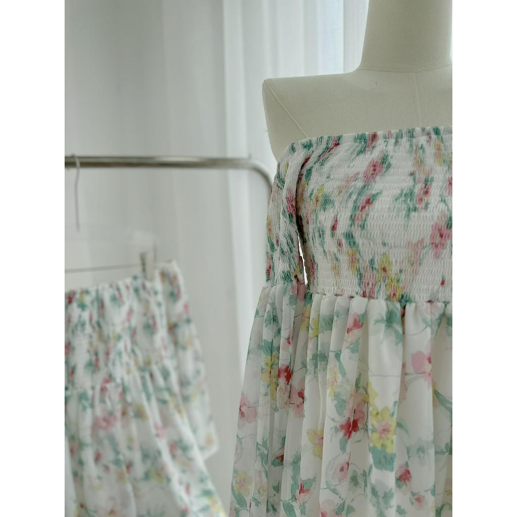 ĐẦM VOAN BẸT VAI HOA BO CHUN TAY PHỒNG