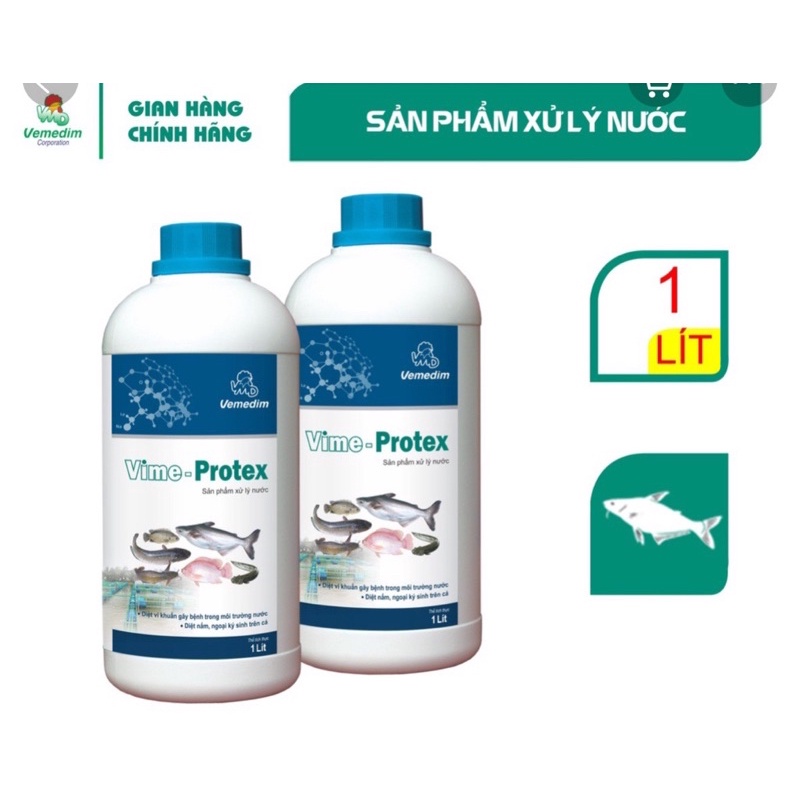 Vemedim Vime-Protex cá, xử lý nước, diệt khuẩn ao nuôi cá, chai 1lit