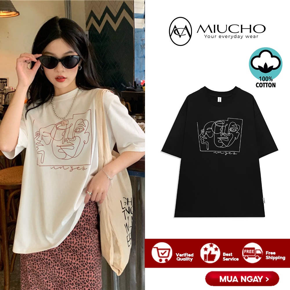 Áo thun nữ form rộng đẹp tay lỡ kiểu hàn quốc, áo phông nữ form rộng unisex vải cotton AT150 Miucho in hoạt tiết