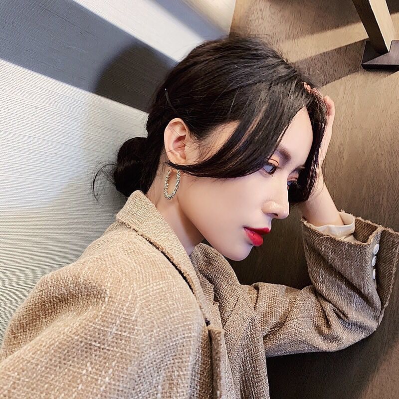 Bông tai mạ bạc 925 hình chữ C phong cách Hàn Quốc