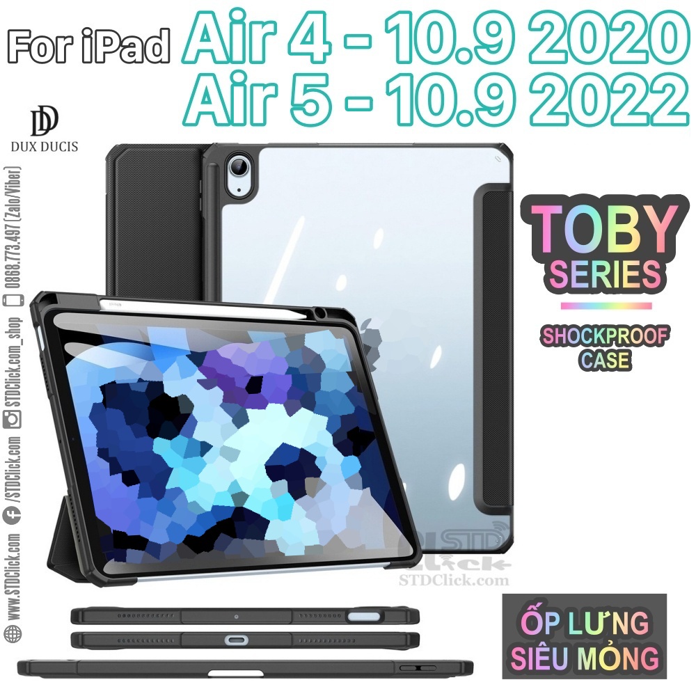 BAO DA IPAD AIR 5 - 10.9 2022 - AIR 4 - 10.9 2020 DUX DUCIS TOBY CHÍNH HÃNG SIÊU MỎNG CÓ KHE GIỮ BÚT - NEW 100%