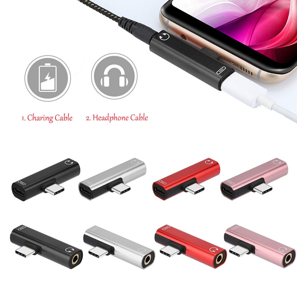 Cục cắm chuyển đổi 2 trong q chuyển đầu USB type-c OTG sang lỗ cắm 3.5mm kết nối tai nghe chuyên dụng