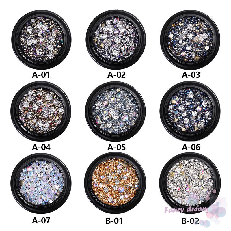 Lọ phụ kiện đá lấp lánh trang trí móng tay nghệ thuật màu ánh kim 3D