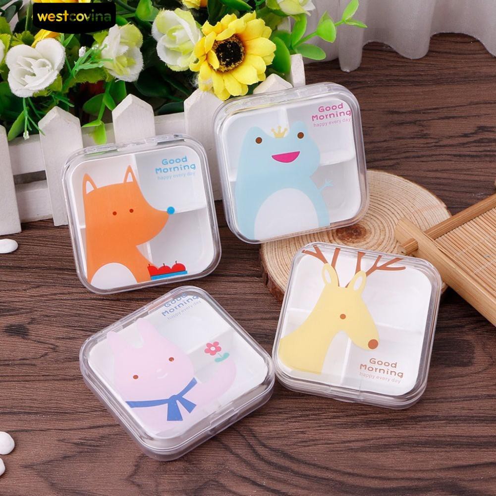 Hộp Đựng Thuốc 4 / 6 Ngăn In Hình Hoạt Hình Dễ Thương