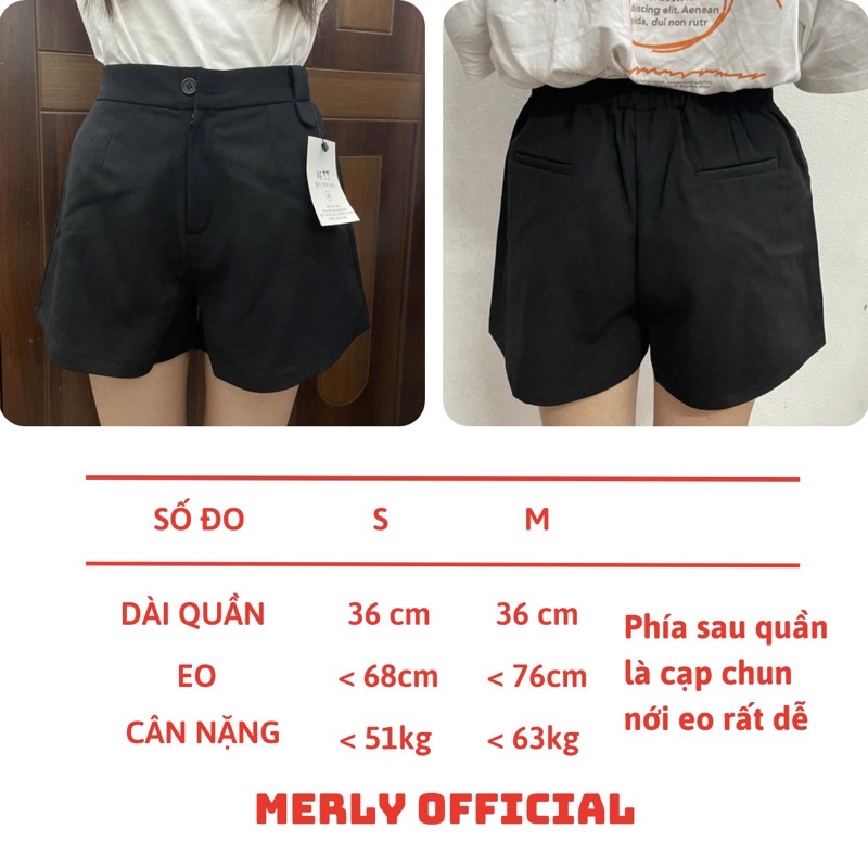 Quần short nữ lưng cao ống rộng lưng thun màu đen Merly Official - quần đùi sooc nữ ngắn bigsize | BigBuy360 - bigbuy360.vn