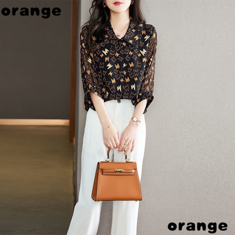 Áo Sơ Mi Chiffon Ba Lớp In Họa Tiết Phong Cách Phương Tây Thời Trang Mùa Hè Mới 2022 Cho Nữ Trung Niên