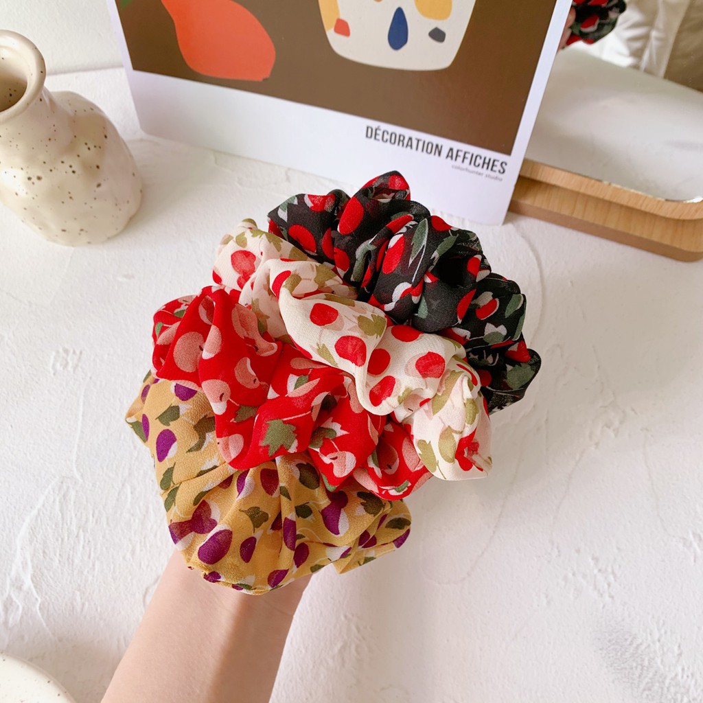 Scrunchies Buộc tóc voan cherry dễ thương