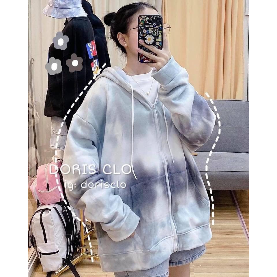 Áo Khoác Nỉ Loang Xanh Xám Có Mũ Form Rộng Siêu Chất | BigBuy360 - bigbuy360.vn