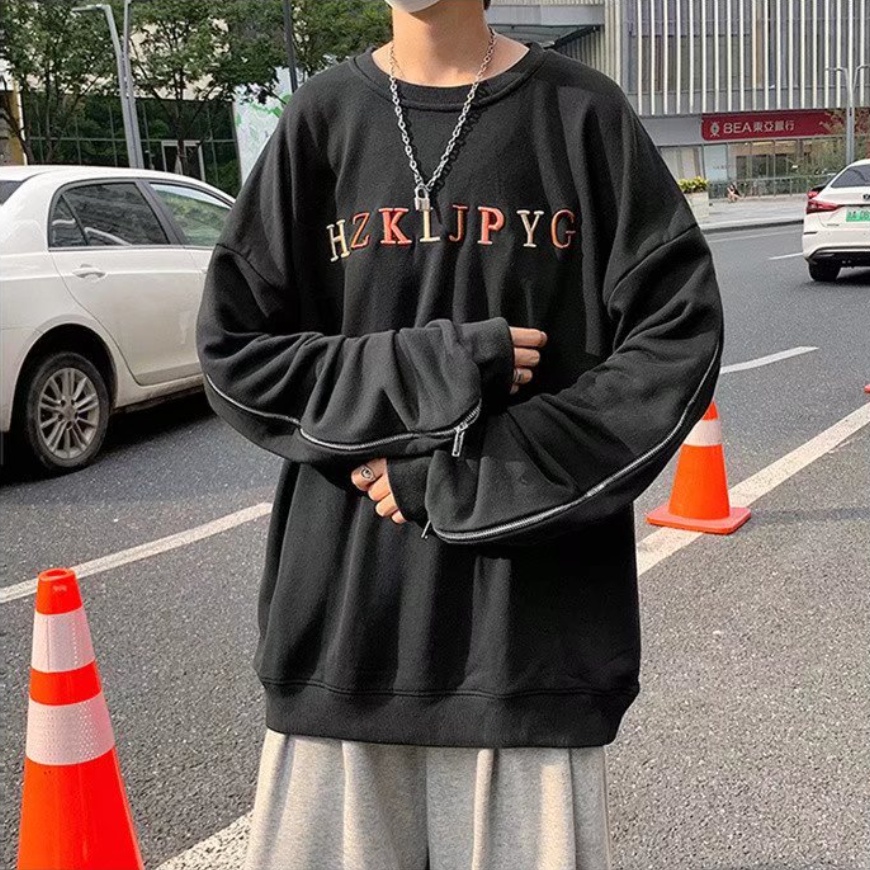 Áo Nỉ Tay Dài Cổ Tròn Thêu Chữ Đơn Giản Thời Trang Hàn Quốc Dành Cho Nam Nữ