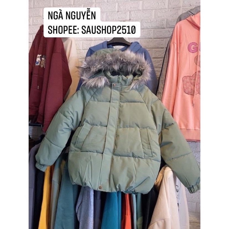 Áo phao gân nữ mũ lông tháo được | BigBuy360 - bigbuy360.vn