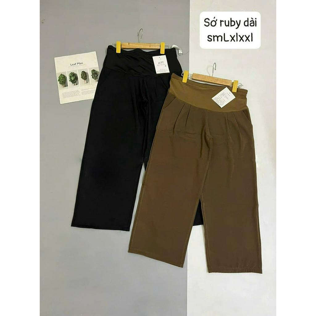 Quần suông bầu dáng dài, vải ruby và có chun chỉnh