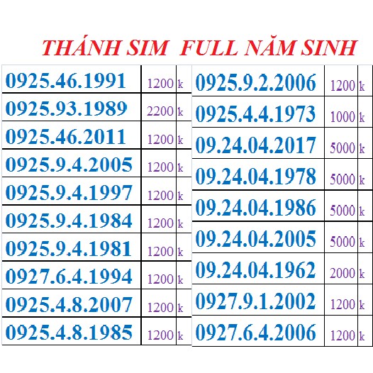 B2. Thánh sim full ngày tháng năm sinh free data