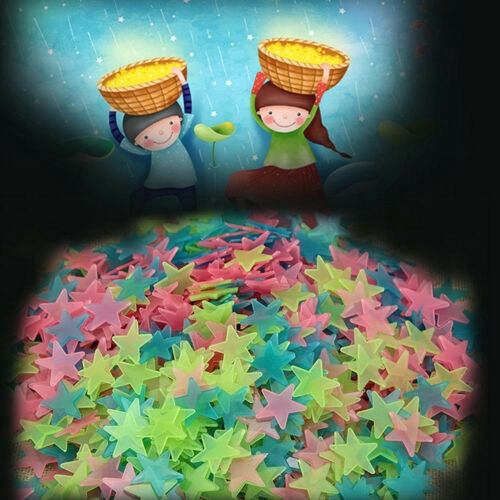 Bộ 100 miếng dán tường trang trí nội thất hình trăng và sao 3D dạ quang