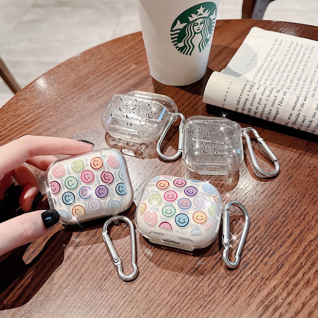 Vỏ Bảo Vệ Hộp Sạc Tai Nghe AirPods3 AirPods3 Pro 2Gen Màu Trong Suốt Lấp Lánh Họa Tiết Mặt Cười Dễ Thương Ốp