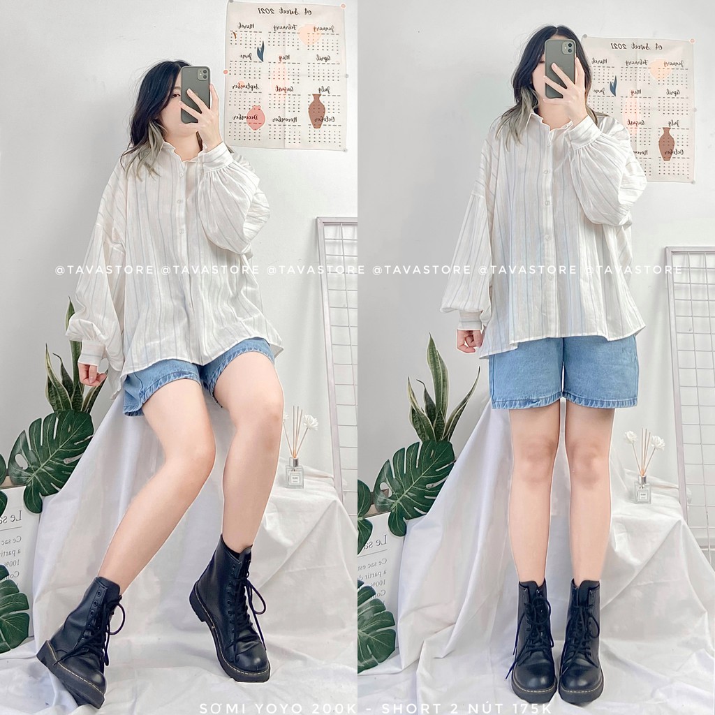 Quần short jean 2 nút