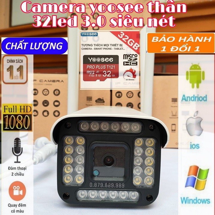 Camera ngoài trời yoosee thân cố định 4 râu 32led, đàm thoại 2 chiều, chịu nắng mưa, có màu ban đêm