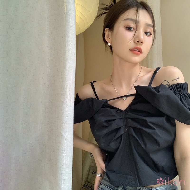 Áo Croptop Tay Ngắn Màu Sắc Đơn Giản Cho Nữ