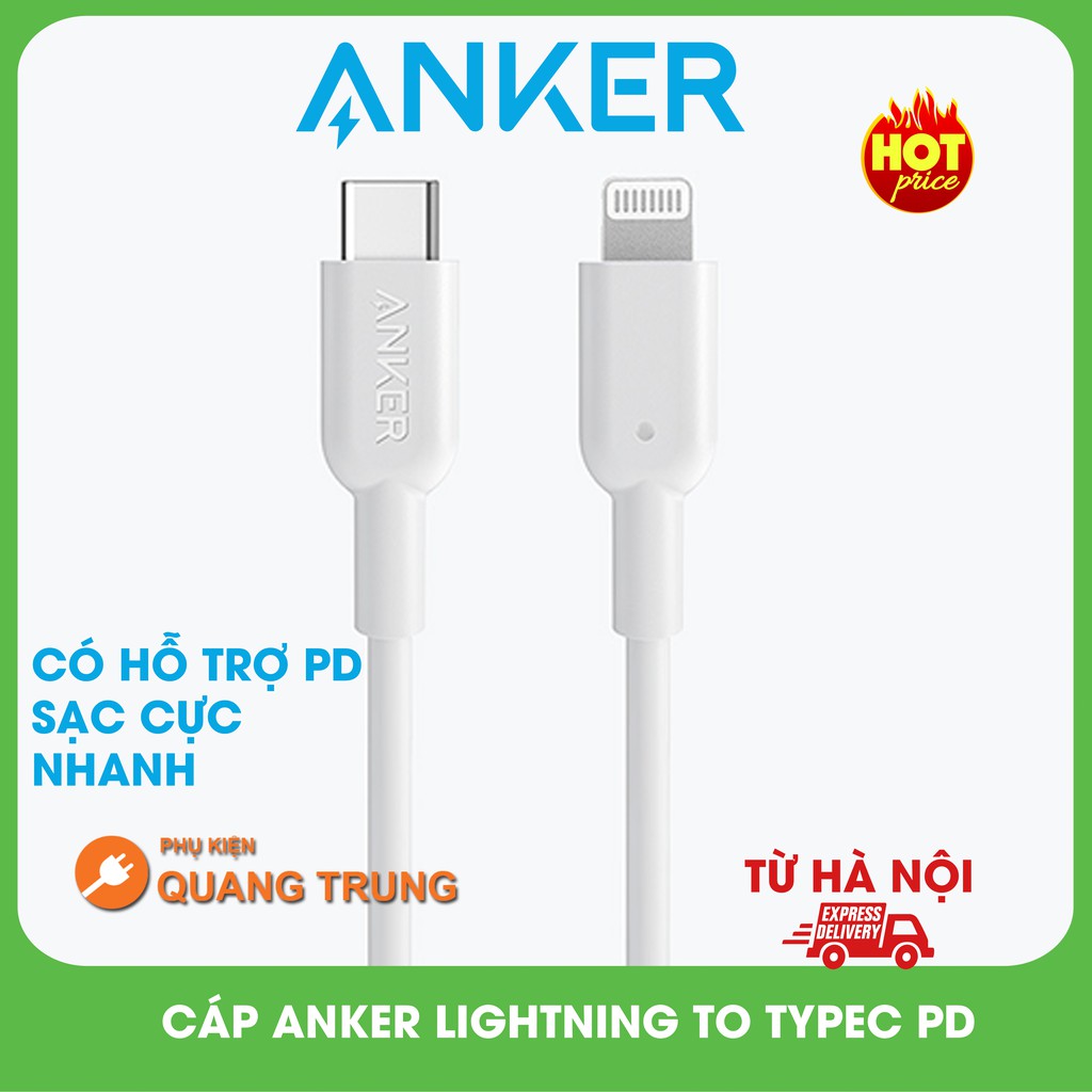 Cáp Type C to Lighting Anker 90cm hỗ trợ sạc nhanh Power Delivery PD Iphone Hàng New Fullbox
