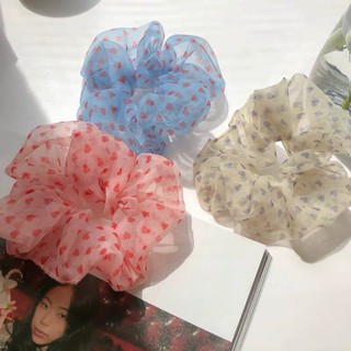 Dây cột tóc, buộc tóc scrunchies trái tim phối ren, Buộc tóc vải dễ thương