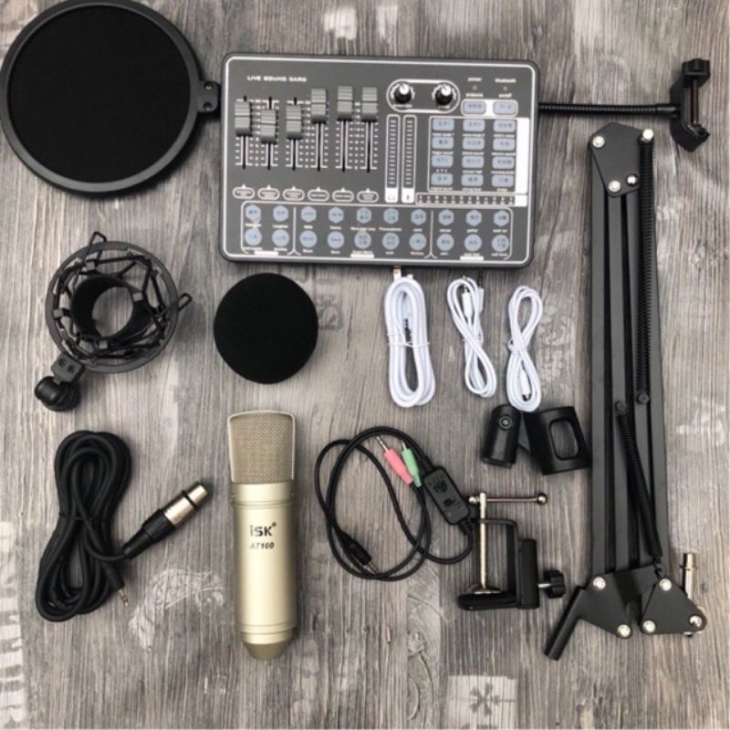 Chọn bộ mic hát thu âm Livestream karaoke ISK AT100 sound card H9 loại sin chính hãng