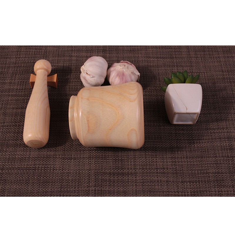 Mortar and Pestle Set Press Ginger Spices Grinding Garlic Mincer Herb Spice Masher Grinder -Log Color