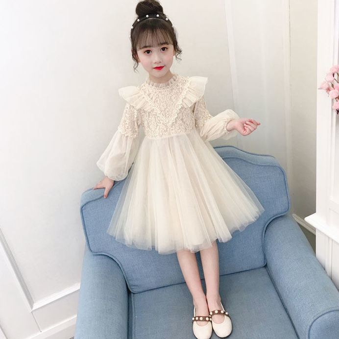 Đầm Phối Lưới Thời Trang Thu Đông Cho Bé Gái 3-14 Tuổi