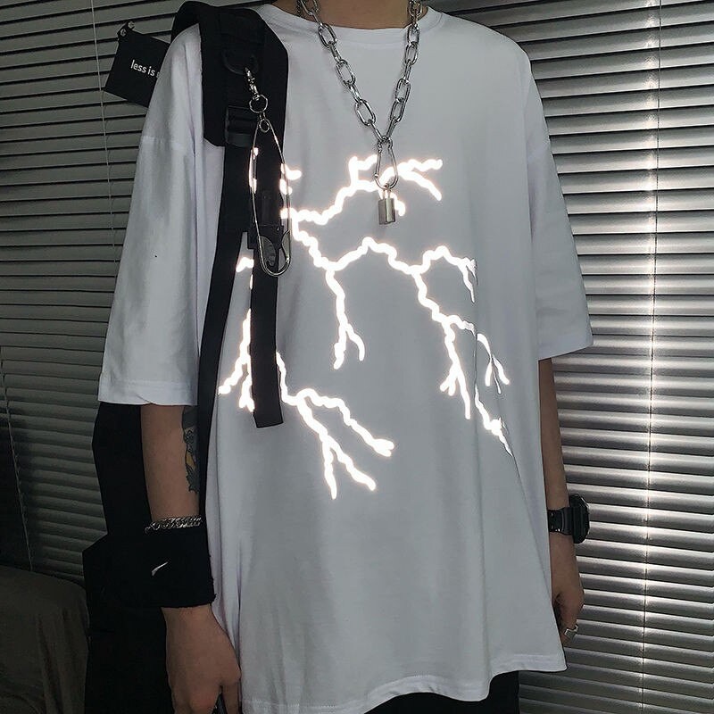 Áo thun Phản quang tay lỡ nam nữ Sấm Sét