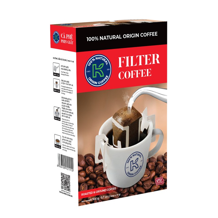 [Chính Hãng] Hộp Cà phê phin giấy K Coffee Filter 105g - Cà phê nguyên chất - Vị tự nhiên