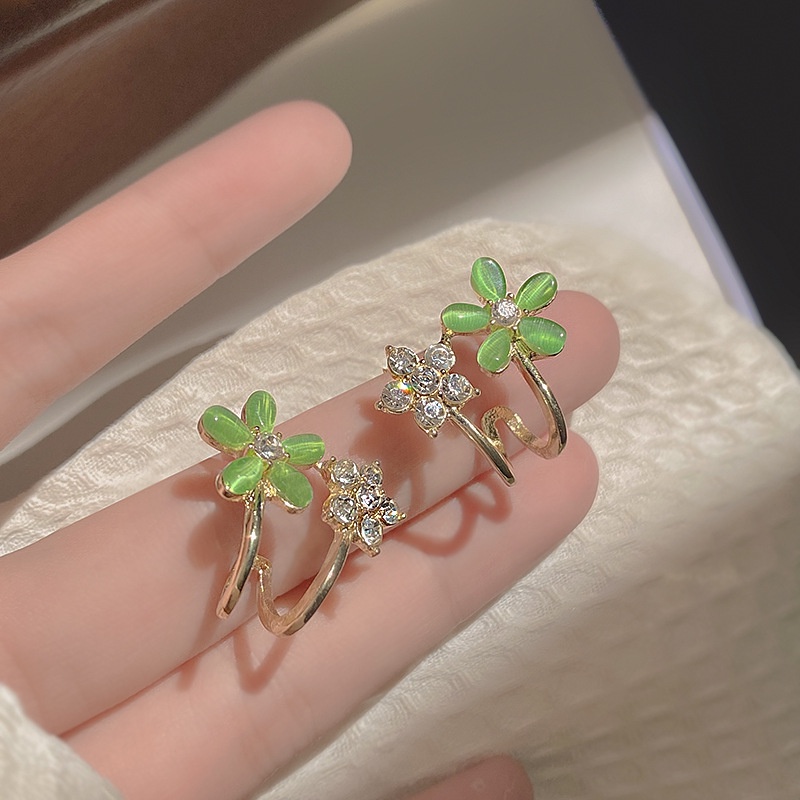 Bông Tai Thiết Kế Hình Hoa / Trái Cây Màu Xanh Lá Ngọt Ngào Thời Trang Mùa