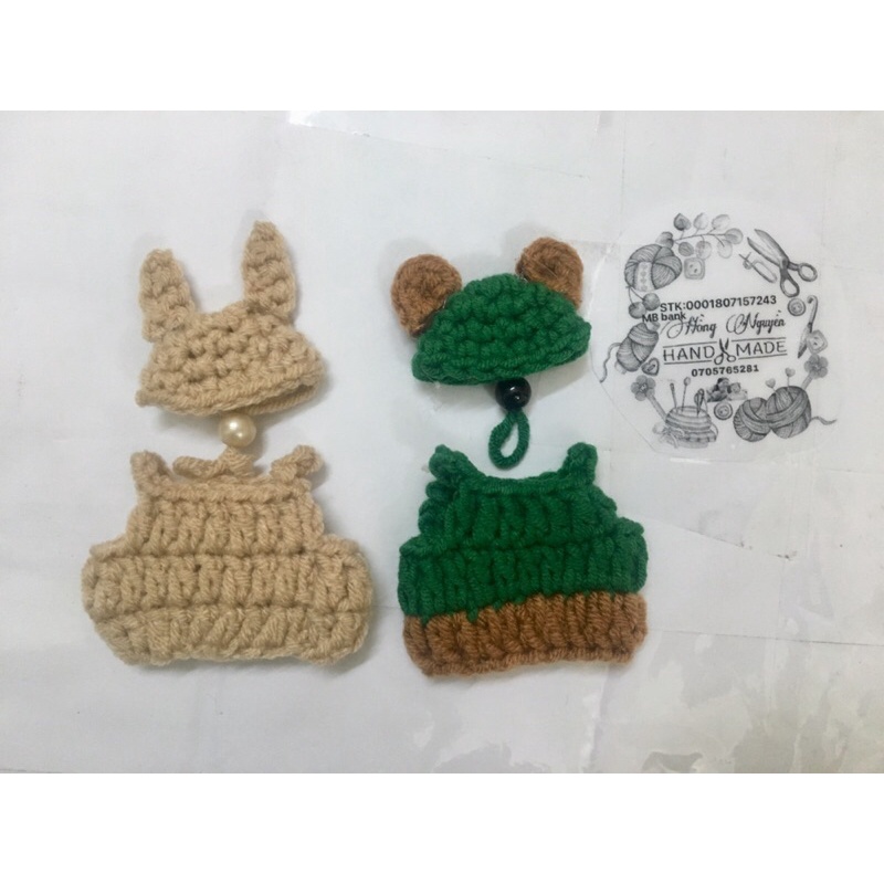 Áo nón mũ gấu cho hamter,sóc cảnh bằng len