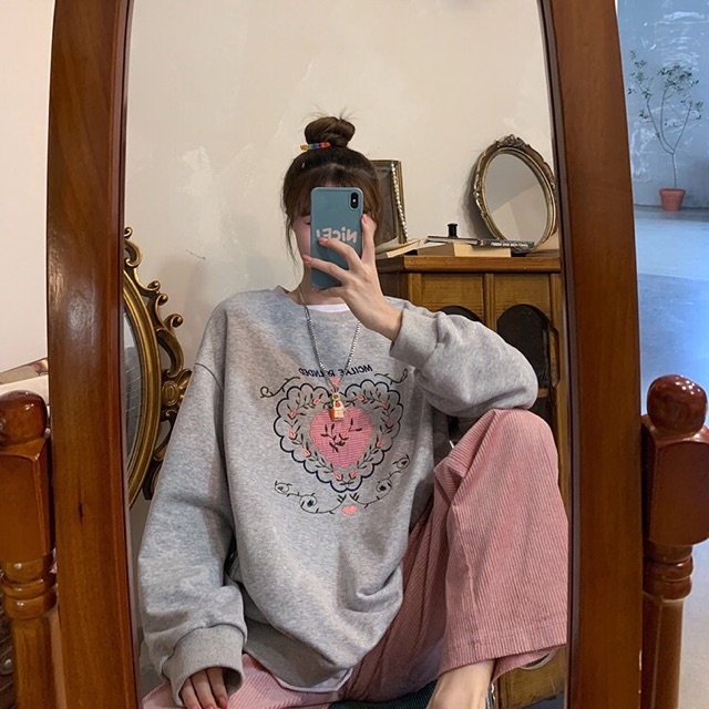 Set áo sweater + quần hồng pastel ulzzang Hàn Quốc