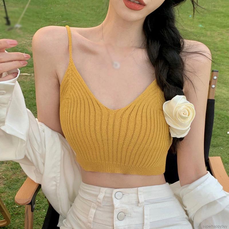 Áo Hai Dây Dệt Kim Màu Trơn Cho Nữ