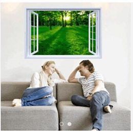 Decal trang trí khung cửa sổ 3D cảnh rừng xanh cùng nắng tuyệt đẹp