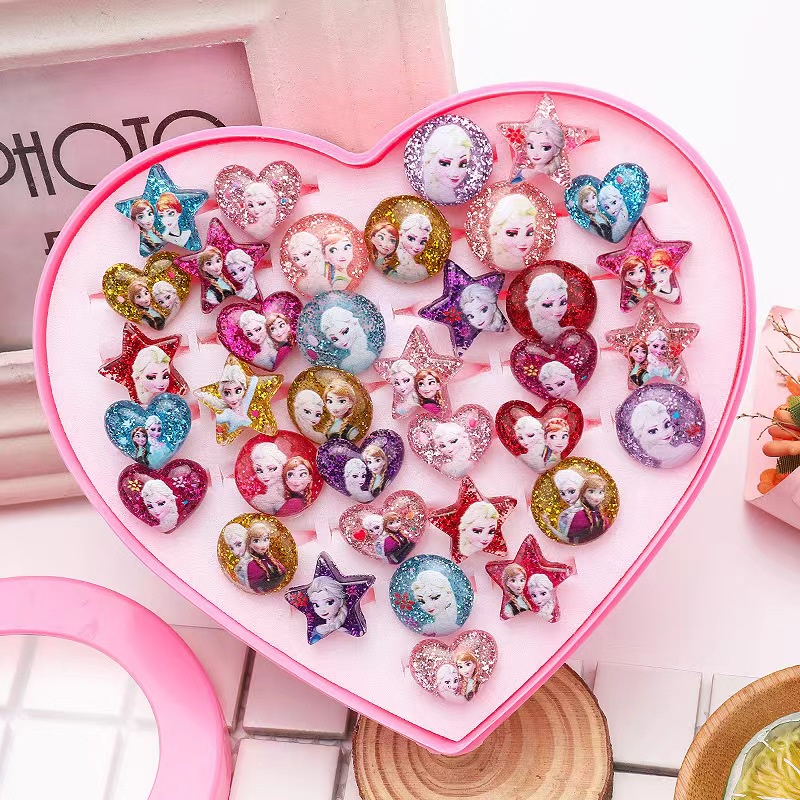 Set 12/36 Nhẫn Nhựa Họa Tiết Hoạt Hình Dễ Thương Cho Bé Gái