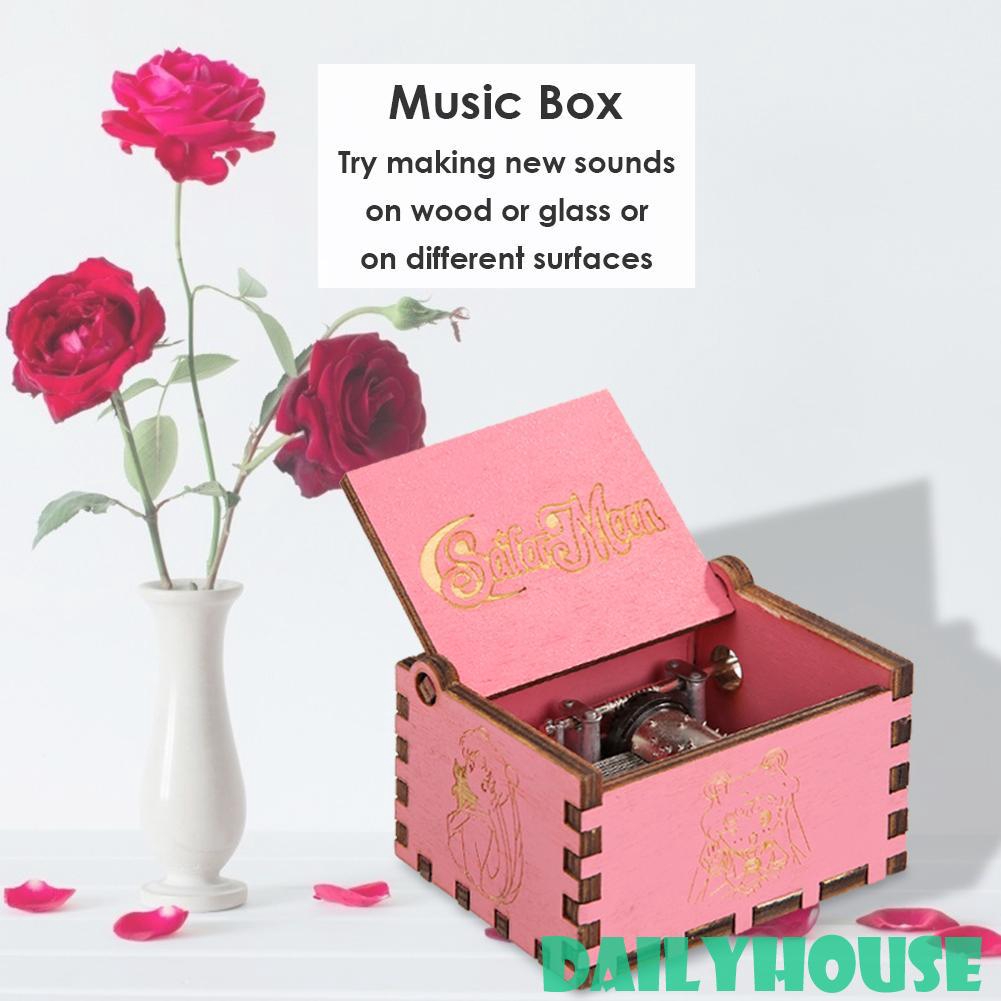 ☁☁ Retro Wood Manual Music Box Pink Beauty Girl Style Birthday Gift Ornaments