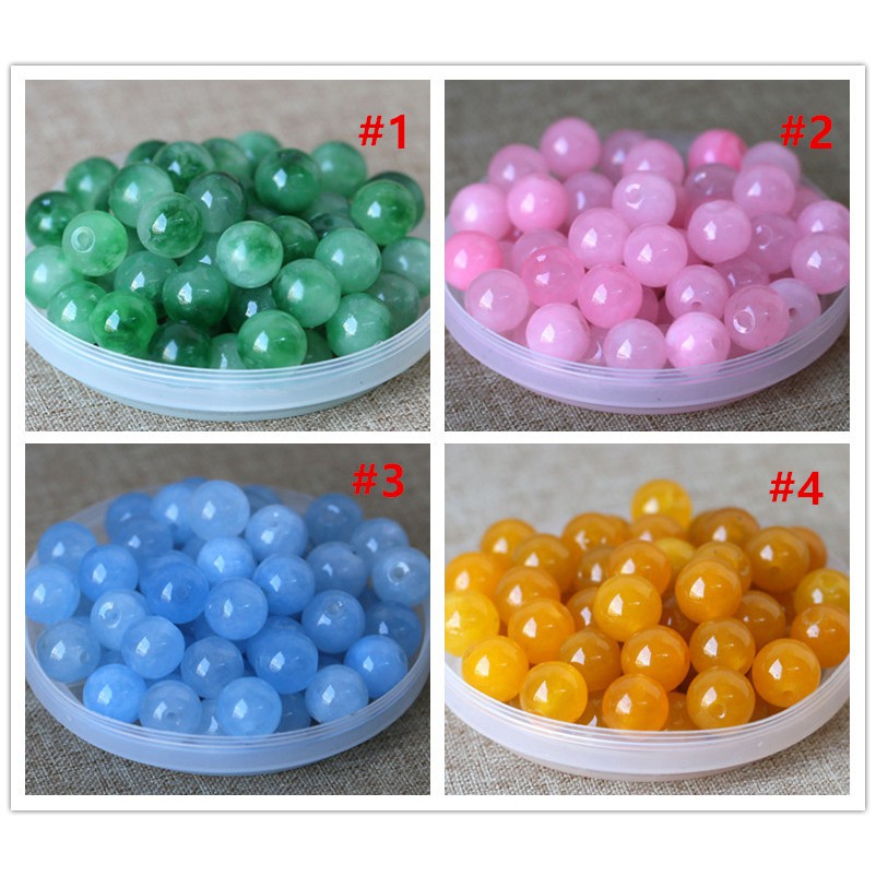 Set 10 hạt đá tròn tự nhiên 8-16mm tự làm trang sức chuỗi hạt