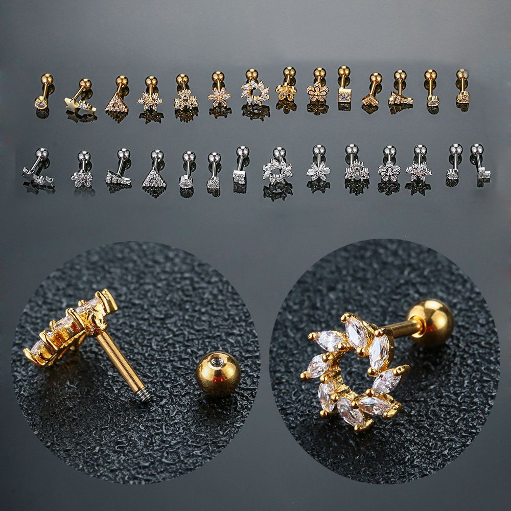 Khuyên xỏ sụn tai hình hoa đính đá zircon nhiều màu bằng thép không gỉ thời trang