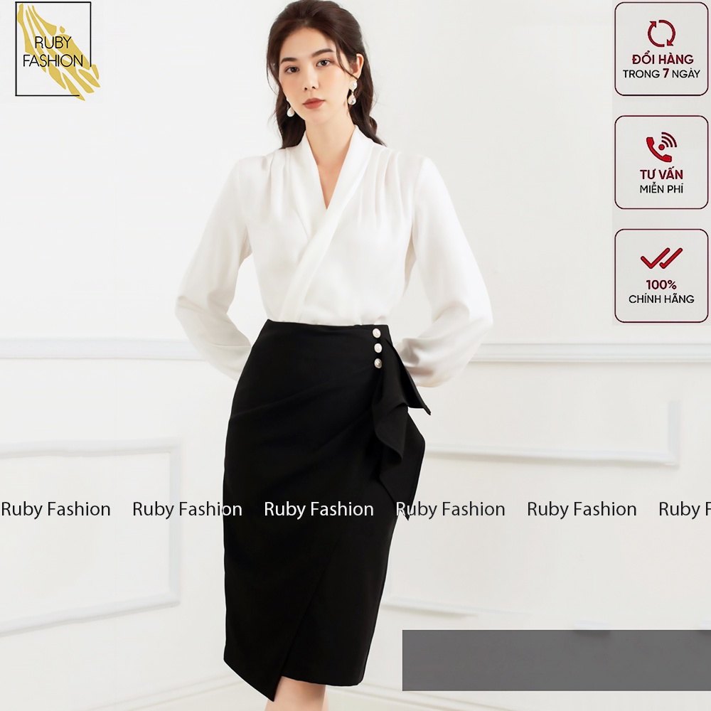 Chân váy bút chì khuy ngọc Ruby Fashion cách điệu sang trọng | BigBuy360 - bigbuy360.vn