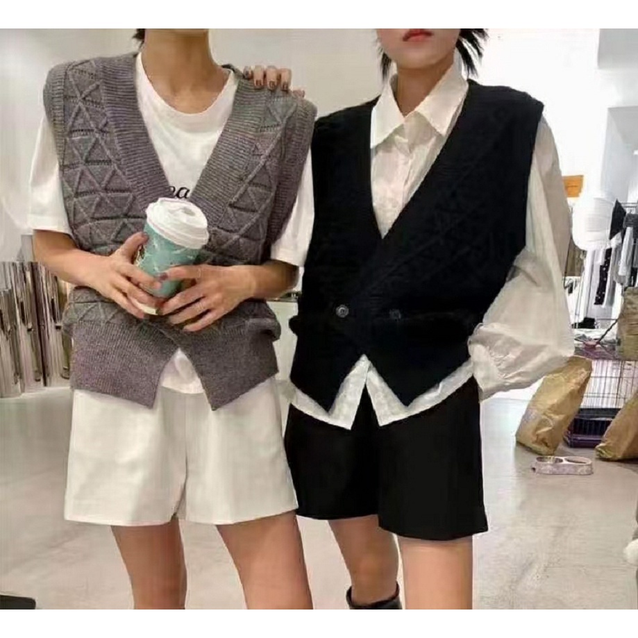 Áo khoác Cardigan dệt kim không tay cổ chữ V màu trơn thời trang mùa thu | BigBuy360 - bigbuy360.vn