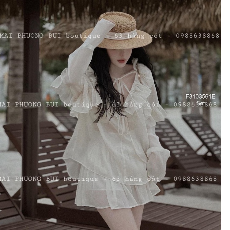 Set tơ áo cổ tim bèo quần short!