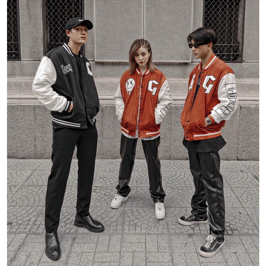 Áo Khoác Bomber Jackets Nhung Gân Tăm Thêu GONZ Varity Form Rộng Unisex Nam Nữ Ulzzang