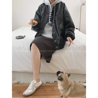 Áo khoác Bomber da dáng rộng oversize