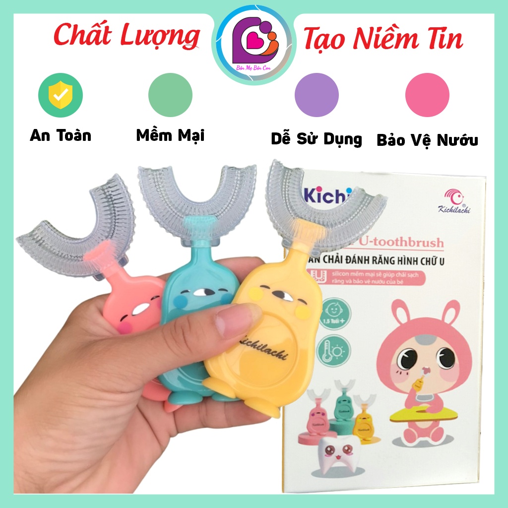 Bàn chải đánh răng chữ u cho bé  Hàng chính hãng Kichilachi  đầu silicon siêu mềm