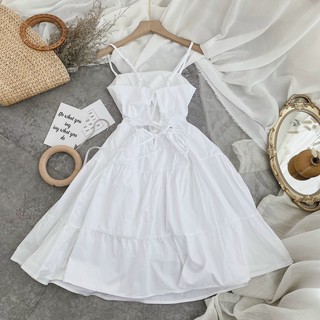Đầm 2d trắng đan lưng H3290 (+hình thật)