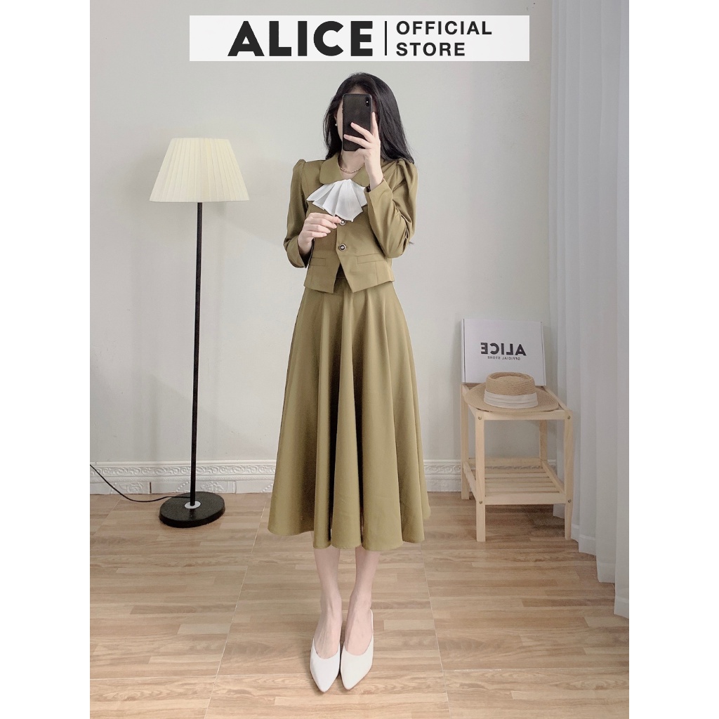 Set Chân Váy Phối Áo Sơ Mi ALICE, Thiết Kế Dài Tay Tôn Dáng Phối Nơ Cổ Sang Chảnh Cho Mùa Thu V722 | BigBuy360 - bigbuy360.vn