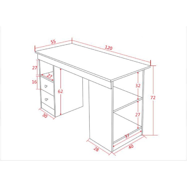 Bàn học gỗ, bàn làm việc gỗ kèm kệ sách kích thước 120x55x72cm BH-01