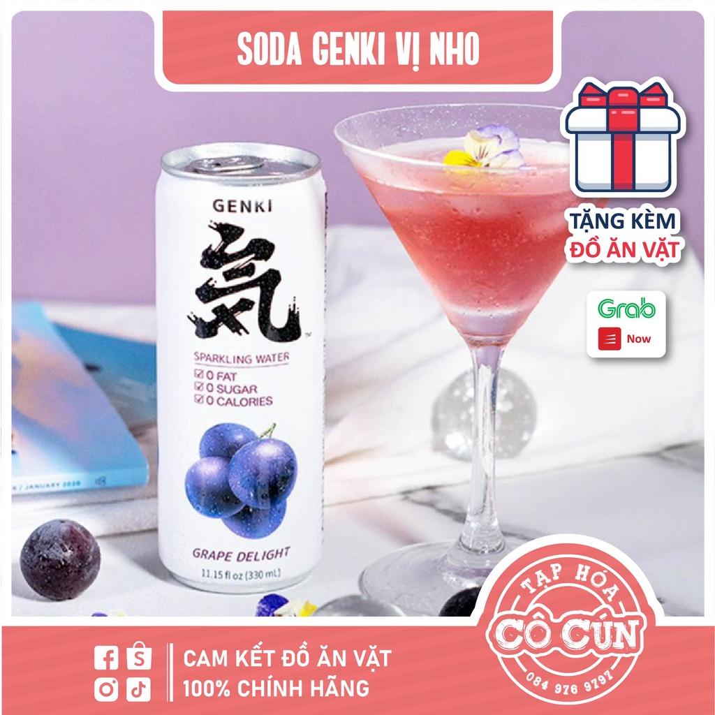 Nước Soda Genki, nước hoa quả có ga - Không béo, không đường, không calo, lon 330ml