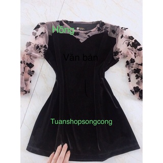 Áo nhung pha tay lưới hoa